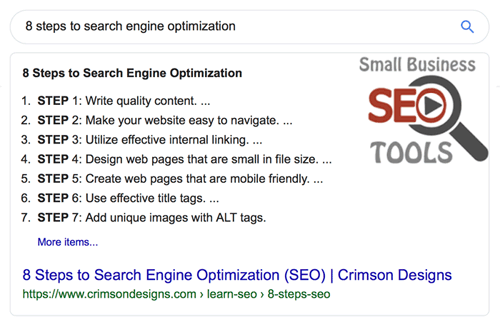 featured snippet example with steps