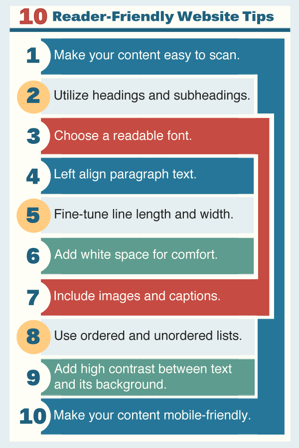 10 Reader-Friendly Website Tips - Infographic