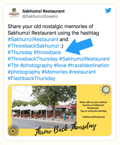 Throwback Thursday Hashtag example on Twitter