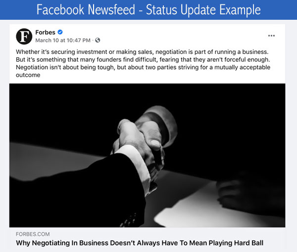 Facebook Newsfeed - Status Update Example for a Business